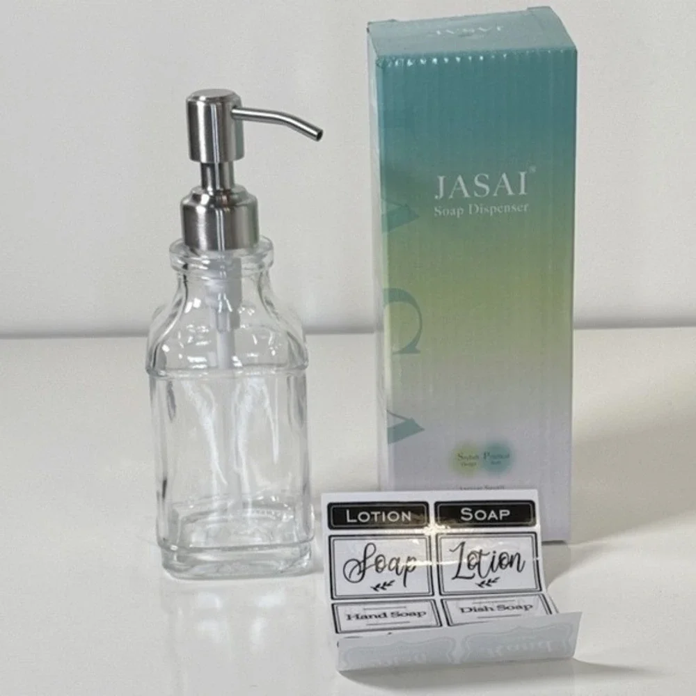 JASAI‎ Antique Glass Soap Dispenser Clear Bottle Stainless Steel Pump New 81-11